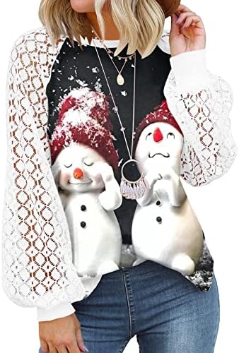 חולצות חג מולד לנשים רואים דרך צמרות טוניקה שרוול פנס
