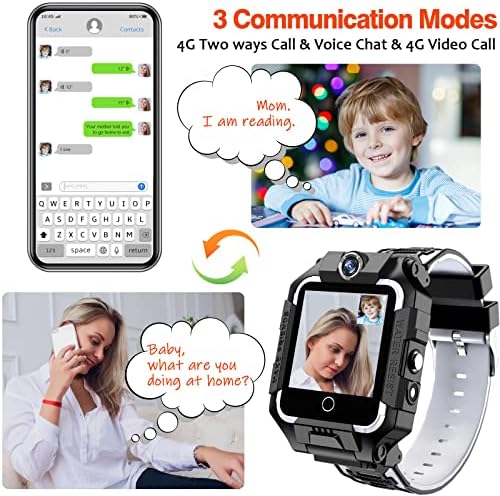 שעון חכם 4G לילדים, שעון טלפון עם גשש GPS, שעון מצלמה עם שיחה 3 כיוונית וידאו צ'אט מד צעדים, SOS, 1.4 אינץ
