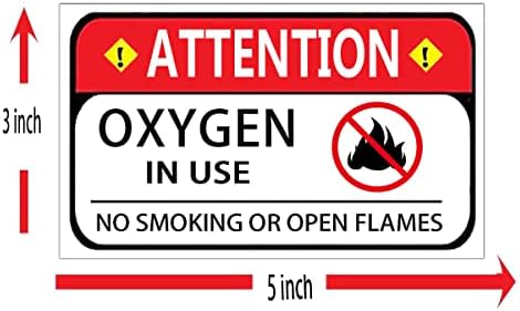 יוק חמצן בשימוש תוויות מדבקות שלט אזהרה, 3 × 5 אינץ