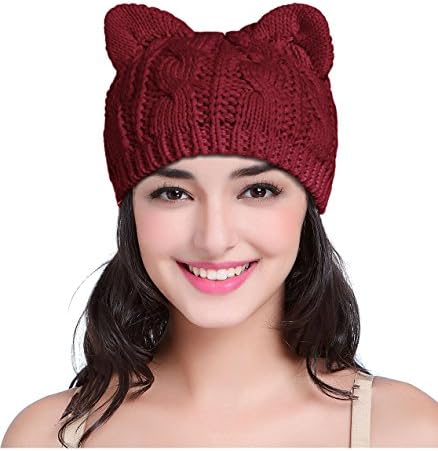 28 נשים גברים בנות בני נוער חמוד חתול אוזן לסרוג כבל צלעות כובע כובע כפה