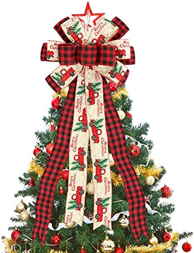 עץ חג המולד קשת קשת, אדום תאו משובץ עץ משובץ קישוטי חג המולד, קשתות עץ חג המולד גדולות לעיצוב בית חווה ביתי