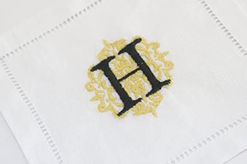 רקמת Quang Thanh - סט של 6 רקמות מפיות קוקטיילים עם עיצוב מכתב H - צבע טבעי, ידידותי לסביבה - מפיות משקאות משופרים לארוחת ערב, מפגשים, אירועים, שימוש יומיומי - 6 x 6