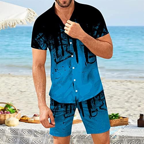 Mens Mens Hawaiian מערכים כפתור מודפס פרחוני למטה חולצות שרוול קצר ומכנסיים קצרים סט קיץ חוף גברים 2 חלקים תלבושת