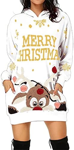 שמלות קפוצ'ונים מכוערים של חג המולד מכוערים אופנה חג המולד סוודר הדפסים סוודר שרוול ארוך חולצות סוודר עם כיס עם כיס