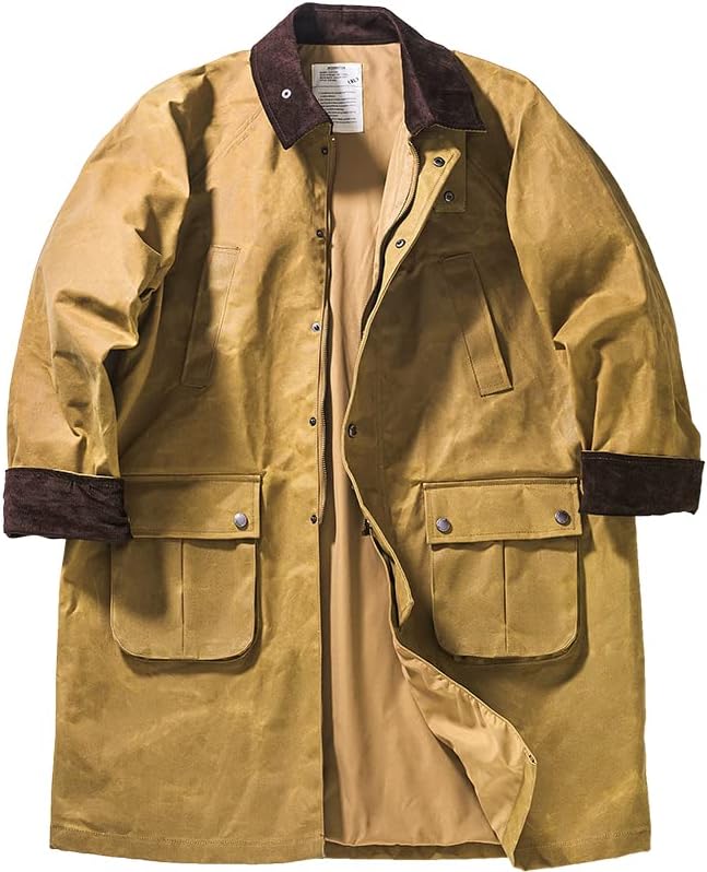 מעיל טרנץ 'של תרנגול זהב מעיל תנועה של גברים רופף ארוך אטום מים ז'קט צבאי אביב סתיו סתיו בגדי וינטג'