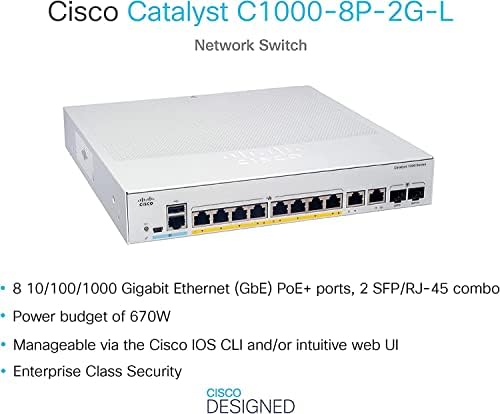Cisco C1000-8P-2G-L מתג חדש, 8 יציאות Gigabit Ethernet POE+