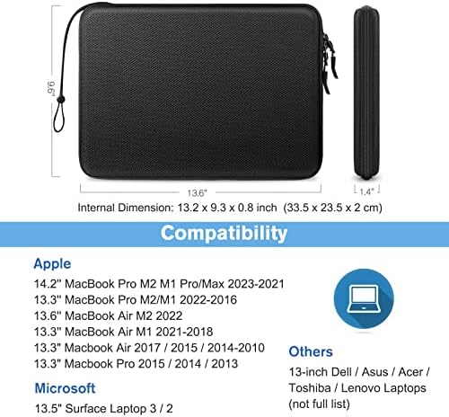 שרוול מחשב נייד קשיח של FinPac עם מארז מטען קשה עבור MacBook Pro 14 אינץ '2023-2021 M2/M1, MacBook Air 13 2022-2018, MacBook Pro 13 2022-