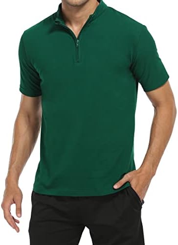 חולצות פולו של Hausein לגברים שרוול קצר רזה מתאים לרבע שריר רוכסן ספורט אתלטים שריר קז'ואלים חולצות קיץ