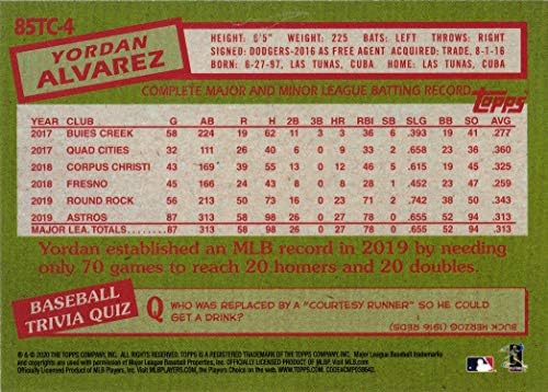2020 Topps Chrome 1985 בייסבול 85TC-4 יורדן אלווארז כרטיס טירון