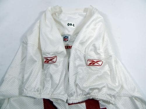 2009 סן פרנסיסקו 49ers 14 משחק נעשה שימוש בג'רזי תרגול לבן L DP34534 - משחק NFL לא חתום בשימוש בגופיות