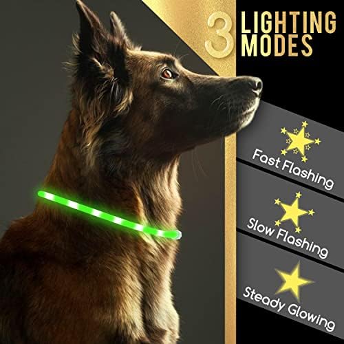 צווארוני כלבים מדליקים, Nobleza USB נטענת זוהר אטום למים בצווארוני הכלבים הכהים לבטיחות לילה עם 3 מצבי תאורה, צווארוני כלבים זוהרים של LED מתכווננים לכלבים קטנים, בינוניים וגדולים