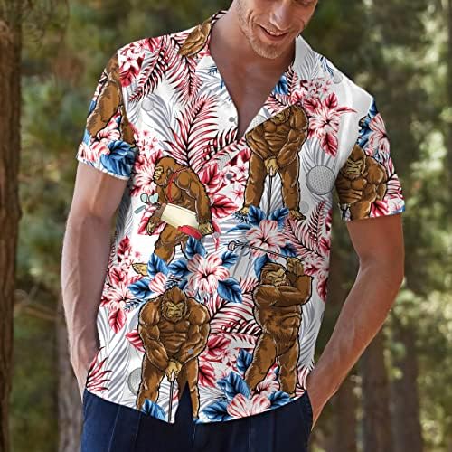 חולצה אמריקאית ביגפוט הוואי לגברים, כפתור Sasquatch מצחיק למטה חולצה הוואי