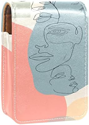 איפור שפתון מקרה שפתון תיק עם מראה נייד שפתון אחסון פאוץ גלוס אחסון ארגונית, דמות קו מופשט ציור מודרני אמנות