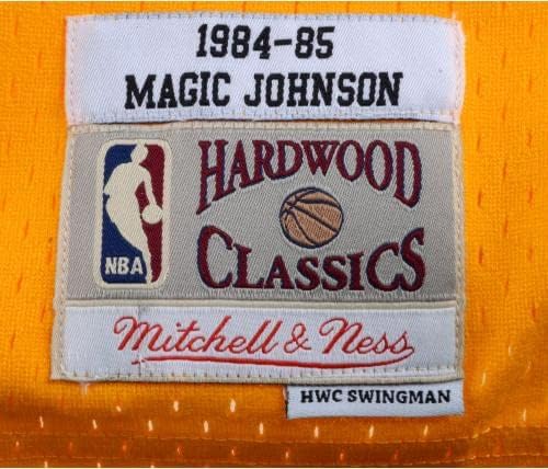 מג'יק ג'ונסון לוס אנג'לס לייקרס עם חתימה זהב מיטשל ונס קלאסיקות קלאסיקות סווינגמן ג'רזי - חתימה על גופיות NBA
