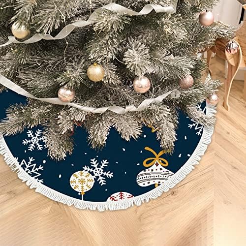 חצאיות עץ חג המולד של Xollar גדולות 48 חג המולד שמח פתיתי שלג, קישוטי חג המולד חיצוניים מקורה מחצלת עץ לחופשת חורף השנה החדשה עם גדילים