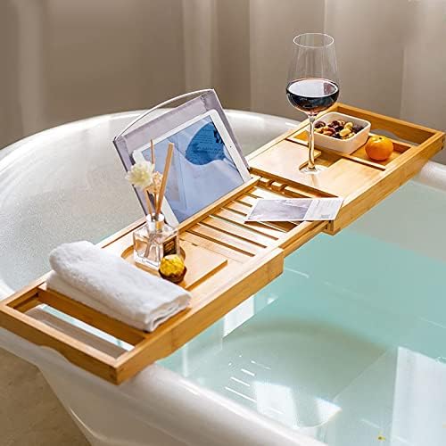 ZBYL MIUNV אמבט אמבטיה שולחן שולחן שולחן, BATHFOR עם מעמד, במבוק לחדר אמבטיה, אביזרי אמבטיה הניתנים להרחבה, מחזיק יין, 74.5 עד 95 סמ