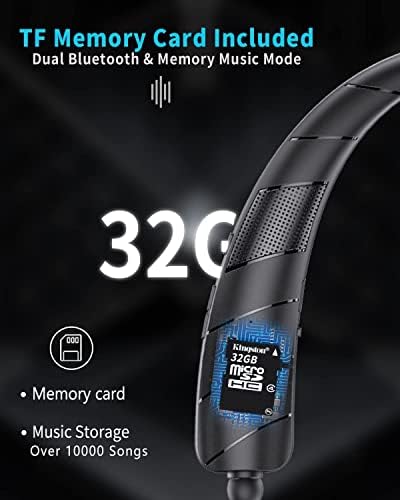 אוזניות Bluetooth רמקול 2 ב 1 ， אוזניות צוואר אלחוטיות אוזניות אוזניות נשלפות עם כרטיס זיכרון מובנה TF ， 3D סטריאו רמקול לביש צליל אוזניות ספורט אישיות מובנות במיקרופון