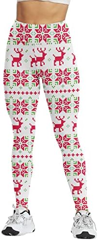 מכנסי יוגה לחג המולד של ZDDO לנשים מותניים גבוהים איילים איילים שלג הדפסים חותלות