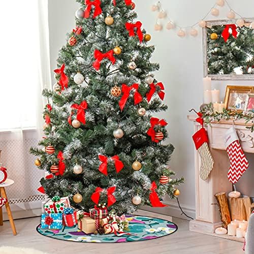 מחצלת עץ חג המולד פרחוני פרחוני מחצלת עץ אטום למים שטיח מחצלת מגש מתחת לאביזר עץ חג המולד לקישוטי מסיבת חג חג המולד 28 אינץ '