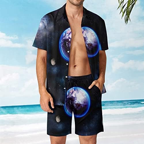 WeedKeycat אסטרולוגיה אסטרונומיה תלבושות חוף לגברים 2 חלקים כפתור הוואי מטה חולצה קצרה שרוול ומכנסיים קצרים תא מטען