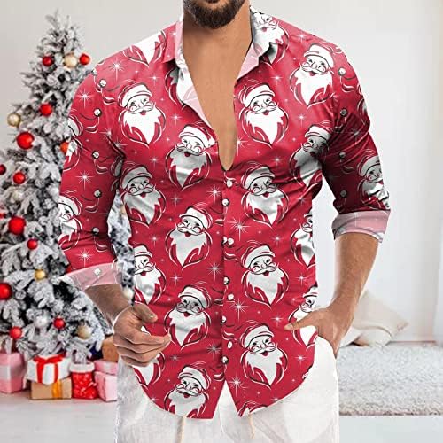 Mens חג המולד לחג המולד דיגיטלי הדפסת תלת מימד לחג דש כפתור חולצה שרוול ארוך מכנסיים קצרים של Mens Mens