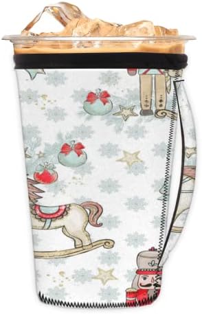 חג המולד Poinsettia סוס טרויאני 04 שרוול קפה קר לשימוש חוזר עם שרוול כוס ניאופרן לסודה, לאטה, תה, משקאות, בירה