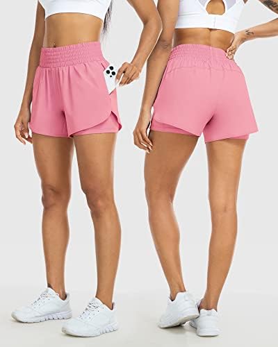 Yezii נשים המותניים הגבוהות ריצות מכנסיים קצרים אימון אתלטי מכנסיים קצרים יבש מהיר לנשים עם כיסים מכנסי קיץ לבנים בכיסים