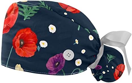 כובעי עבודה לנשים שיער ארוך רפואי 2 חבילות יוניסקס לשפשף כובעי בופנט כובעים אחוריים מתכווננים פרחים קטנים כחולים