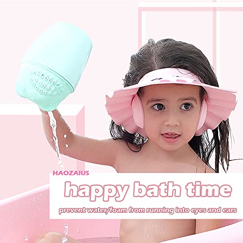 כובע מקלחת בנות עם הגנה על אוזניים, שמפו אטום למים מגן מגן כובע מתכוונן שיער שטיפת שיער מגן על מקלחת מגן