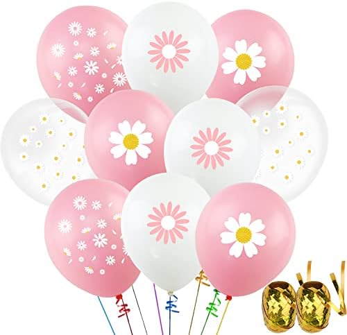 40 יחידות פרח דייזי יום הולדת לבלונים קישוטים למסיבות, מקרון ורוד לבן לטרקס בלון רטרו היפי בוהו דייזי יום הולדת