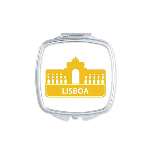 ליסבון פורטוגל צהוב ציון דרך מראה נייד קומפקטי כיס איפור דו צדדי זכוכית