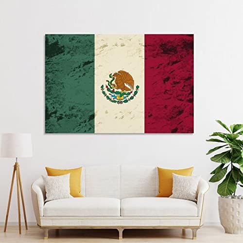 רטרו מקסיקו דגל בד תליית פוסטר דקורטיבי קיר תמונה אמנות ציור עם מסגרות עץ
