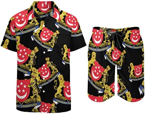 זרועות מעיל של תלבושות חוף של סינגפור 2 חלקים חוף כפתור הוואי למטה חולצה עם שרוול קצר וחליפות מכנסיים קצרים