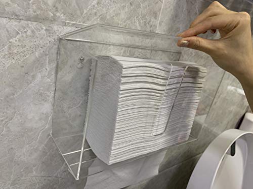 CQ Acrylic קיר הרכבה על מתקן מגבות עם מכסה, מחזיק מגבת נייר מקופל בהיר לשירותים ומטבח אמבטיה, מתאים למגבות נייר קיפול, קיפול C או רב פי, חבילה של 1