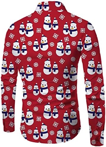 חולצות חג המולד של XZHDD לגברים, חג המולד מצחיק סנטה קלאוס שלג איש הדפס כפתור פונה-למטה צווארון עסקים מזדמנים