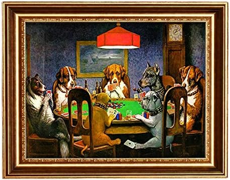 אמנות אליט-כלבים משחקים פוקר על ידי קסיוס מרסלוס קולידג 'רבייה ציור שמן הדפסי בד אמנות קיר ז 'יקלה-ממוסגר גודל:28איקס 35