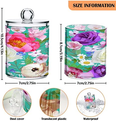Alaza 2 Pack QTIP מחזיק מחזיק פרח אביב 7 מיכלי מארגנים לאמבטיה לכדורי כותנה/ספוגיות/רפידות/חוט דנטלי, צנצנות מפלסטיק לווידיות