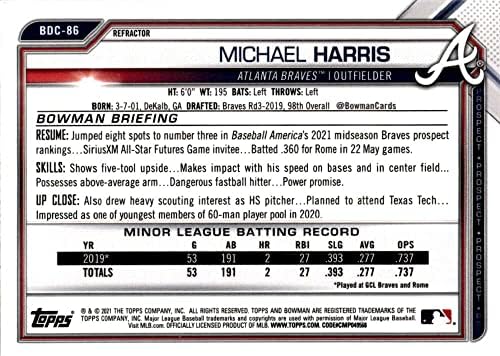 2021 Bowman Chrome Refractor BDC-86 Michael Harris RC טירון אטלנטה Braves כרטיס מסחר בייסבול MLB