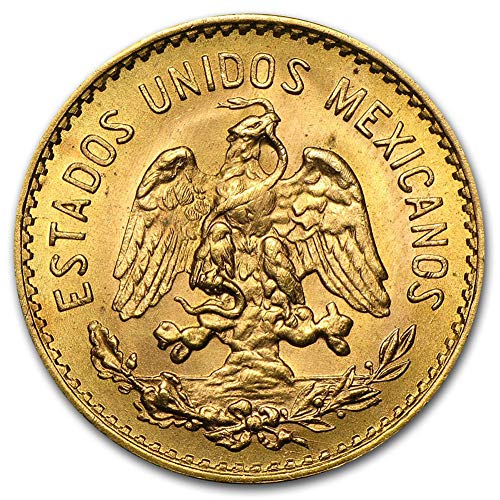 1905-1955 מקסיקני 1/2 Hidalgo זהב 5 פזו מטבע מבריק ללא מעגל עם תעודת אותנטיות - Moneda de Oro Puro 5 Mx Bu