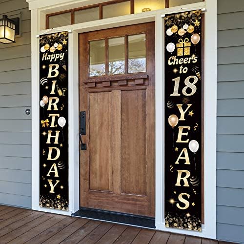 יום הולדת שמח לחיים עד 18 שנה חצר זהב שחור חצר דלת דלת באנר קישוטי יום הולדת 18 אספקת מסיבות