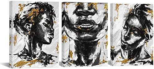 Sechars 3 חלקים מופשטים נשים שחורות אמנות קיר מודרני אפרו -אמריקני ציור נערות בד הדפסים לדפסי חדר שינה למלון קישוט סלון מוכן לתלייה