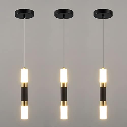 PINDODO תליון LED מודרני תאורה תליון שחור לאי מטבח, אורות תליון מינימליסטי