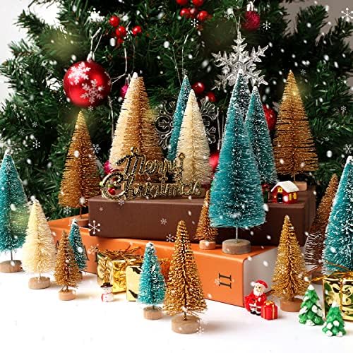 30 יחידות עצי חג המולד מיני עם 10.6 אונקיות קישוט שלג מזויף, 5 גדלים עץ חג המולד מלאכותי עץ בקבוק עצי שלג מלאכותי שלג מזויף לחג המולד מלאכת מלאכה