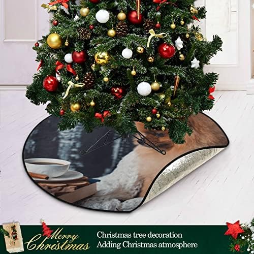מחצלת עץ חג המולד של ג'יוצ'ואן מחצלת עטורת עמיד למים פומרניאן כלב עטוף ספרי ערימה ערימה מחצלת עץ 28.3 אינץ