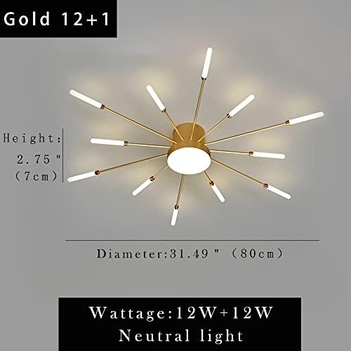 Liudefa 32 אינץ 'מתקן תאורת תקרה LED, 12 אורות אורות תקרה מודרניים סומק סומק נברשת זהב זהב תאורה מקורה לסלון, חדר שינה, 4000K 12W+12W דקו דקו קרוב לתקרה