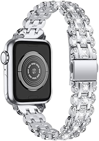 Eversnows להקות Bling ו- Case תואמות ל- Apple Watch 38 ממ 40 ממ 41 ממ 42 ממ 44 ממ 45 ממ 49 ממ אולטרה, צמיד מתכת דק תכשיטים עם כיסוי פגוש ריינסטון לסדרת IWatch SE2 8 7 6 5 4 3 2 1 1 1