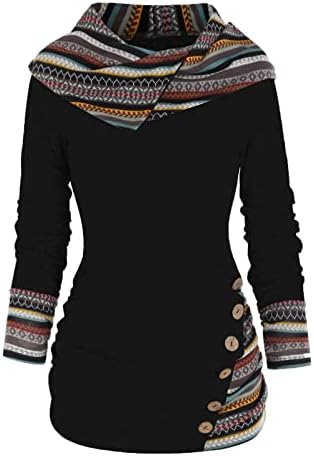 קפוצ'ונים של Auimank לנשים, סווטשירט לנשים פס גיאומטרי עם פס גיאומטרי ברדס עליון מכפתור שרוול ארוך סוודר סוודר לנשים
