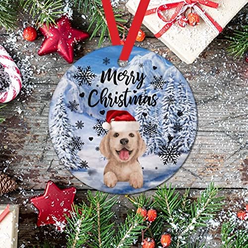 כלב חג המולד קישוט החג שמח סנטה כובע כלב חג המולד עגול קרמיקה קישוט פתית שלג חג המולד כלב מצחיק חג המולד תליית דקור אנגלית בולדוג קישוטים