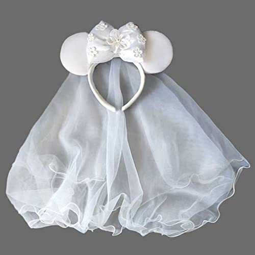ג 'יהאנג כלה רעלה עכבר אוזן בגימור לבן ירח דבש חתונה כיסוי ראש, מסיבת רווקות תלבושות בארה' ב עבור נשים בנות