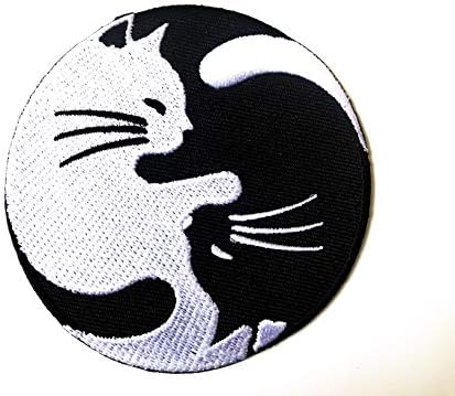 חתול יין יאנג קונג פו סיני טאו איזון סימן סמל לוגו לוגו חולצת חולצה אפליקציה רקום תפור תפור על תיקון